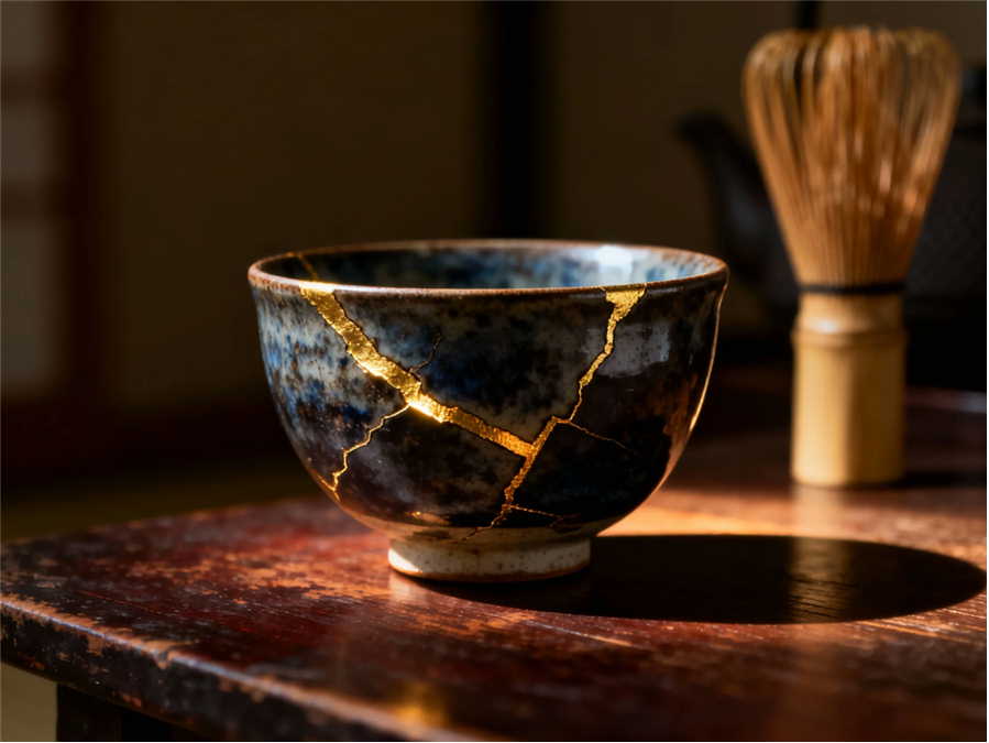 金継ぎ 茶碗 飾られた机